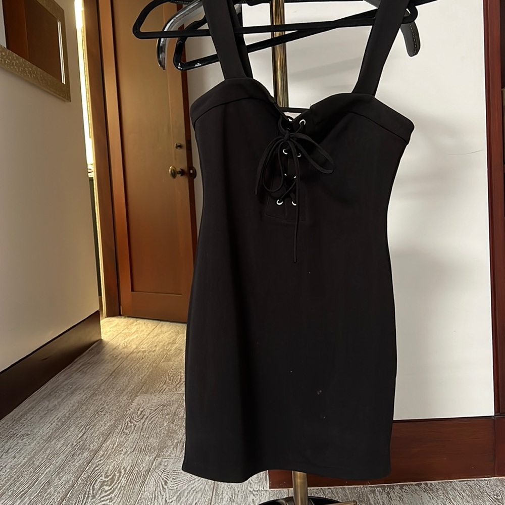 Great mini black dress with lace at the front!